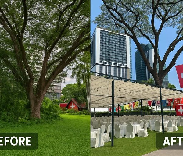 สวนก่อนและหลังปรับปรุง สถานเอกอัครราชทูตสวิตเซอร์แลนด์ กรุงเทพฯ
